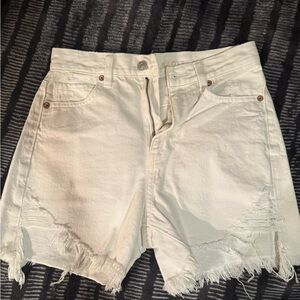 American Eagle White Jean Shorts Distressed Mid-Thigh